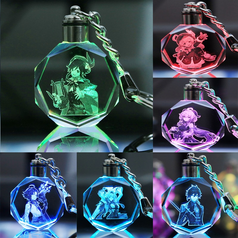 Genshin Impact Anime Figure Game Character Venti Eula Zhongli Colorful Luminous Crystal Keychain Children s Toy - Genshin Impact Figure